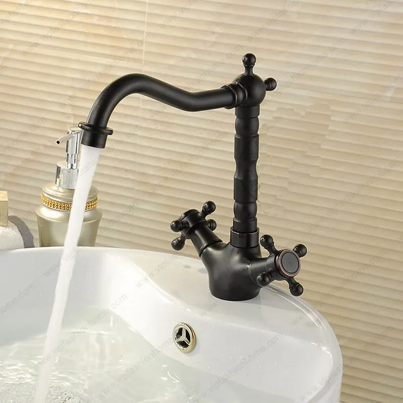 Antique Brass Dual Handles Swivel Bathroom Kitchen Sink Vessel Sink Faucet Basin Mixer Tap asf089