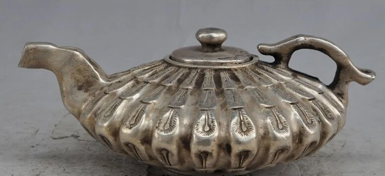 

677++8" marked chinese palace silver Peacocks Wine Tea Pot Flagon teapot Tea maker statue