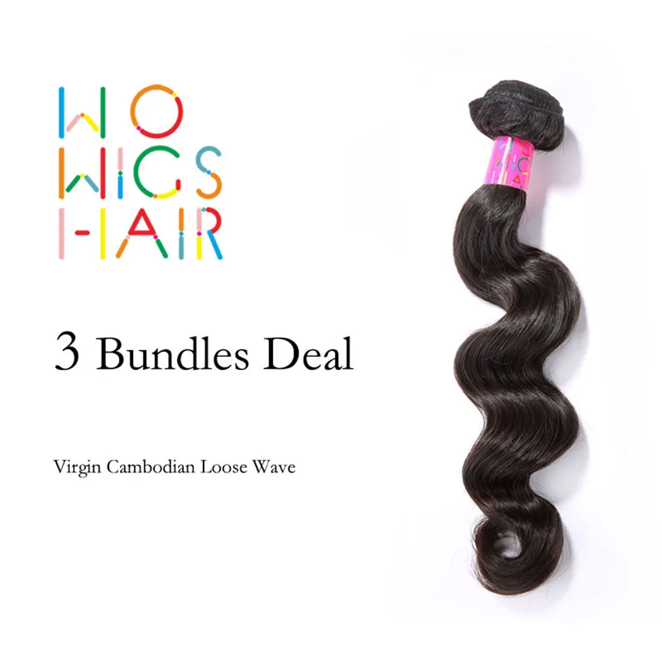 

WoWigs Hair Cambodian Virgin Hair Loose Wave 3 Bundles Deal Natural Color 1B