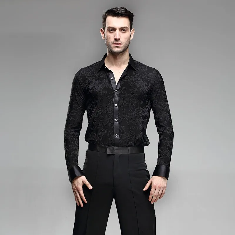 black mens latin shirts dance top mens ballroom dancewear men's latin