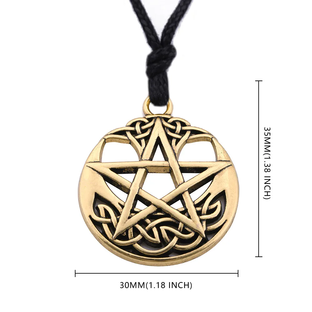 LIKGREAT Vintage Pentagram Round Pendant Necklace Celtics Knot Wicca Jewerly Hollow Pentacle Accessories Amulet Necklace