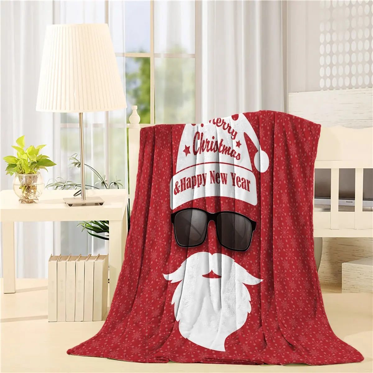 Blanket Cool Santa Claus With Sunglasses Red Print Modern Home Art