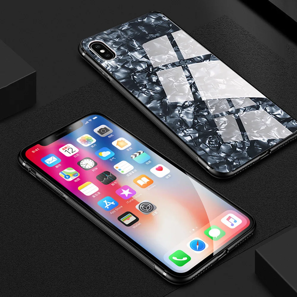Shining Glossy Dream Tempered Glass Case For iPhone X XR XS Max Soft Silicone + Hard Cover 7 8 6 6s Plus Back |