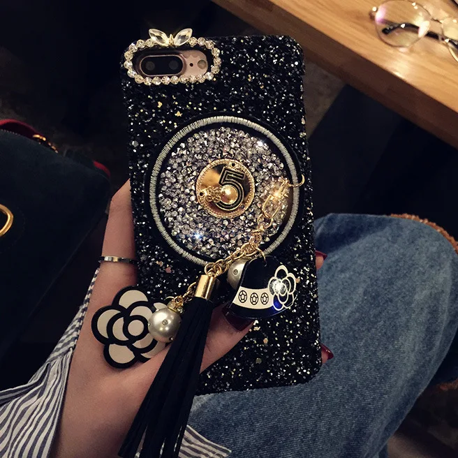 

New lurxury Brand Cute Camelia Bling Gitter Phone Hard Case For iPhone 6S 7 8 Plus X Cover for iPhone 7 case