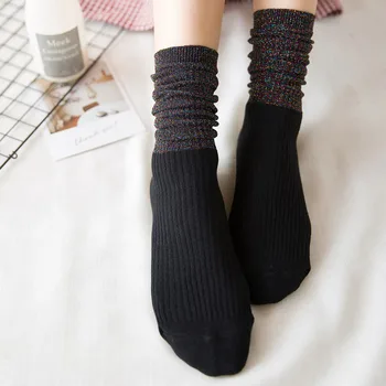

Harajuku Socks Shiny Women Long Socks Winter Warm Glitter Silver Flanging Wild In Tube Ladies Socks