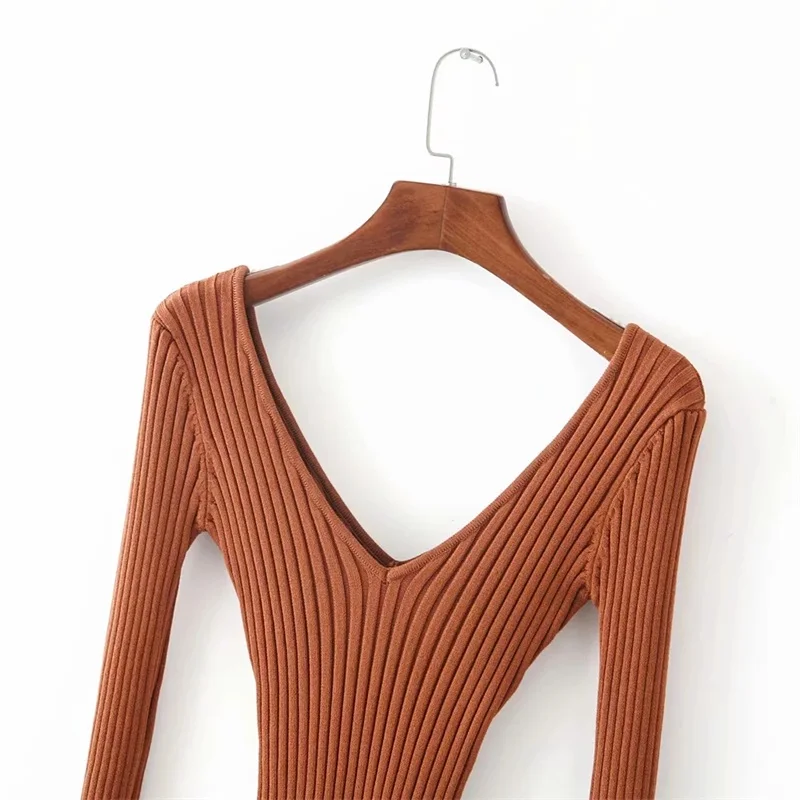 bodysuit women Women Double V Neck Ribbed Knit Bodysuit with Long Sleeve shapewear bodysuit