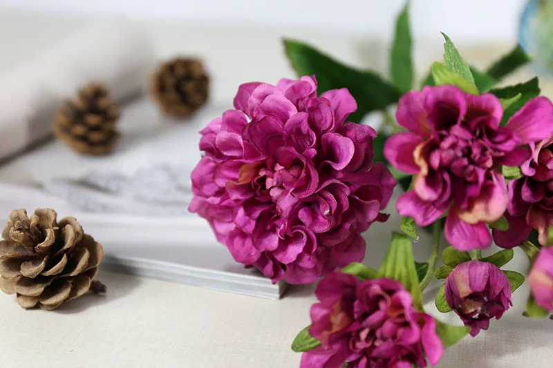 Flone 3 Heads Artificial Paeonia Flower Branch Simulation Silk Flowers Hydrangea Fake Flower Bouquet Home Party Decor Floral (2)