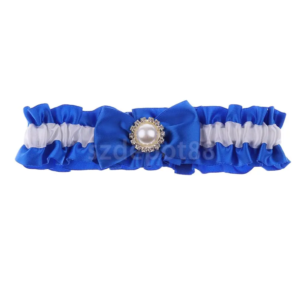 Navy Blue Wedding Bridal Lace Garter Pearl Bow Charm Prom Accessories