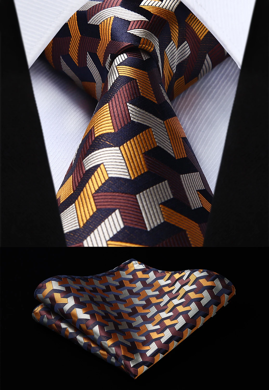 Woven Men Brown Tie Plaid Necktie Handkerchief SetTG804Z8S Party