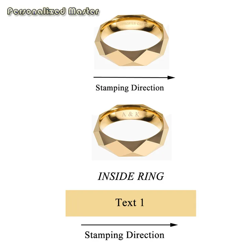Personalized Master Tungsten Rings - Personalized 6mm Multi-Faceted Tungsten Carbide Rings Gold Polished Wedding Ring