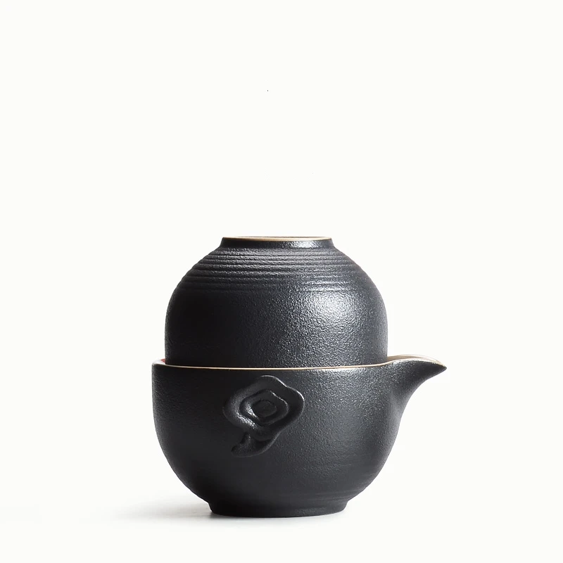 Розовый Античный Черный Керамический дорожный чайный набор, простой чайный горшок кунг-фу, включает 1 горшок, 2 чашки, Gaiwan, красивый и легкий чайный сервиз