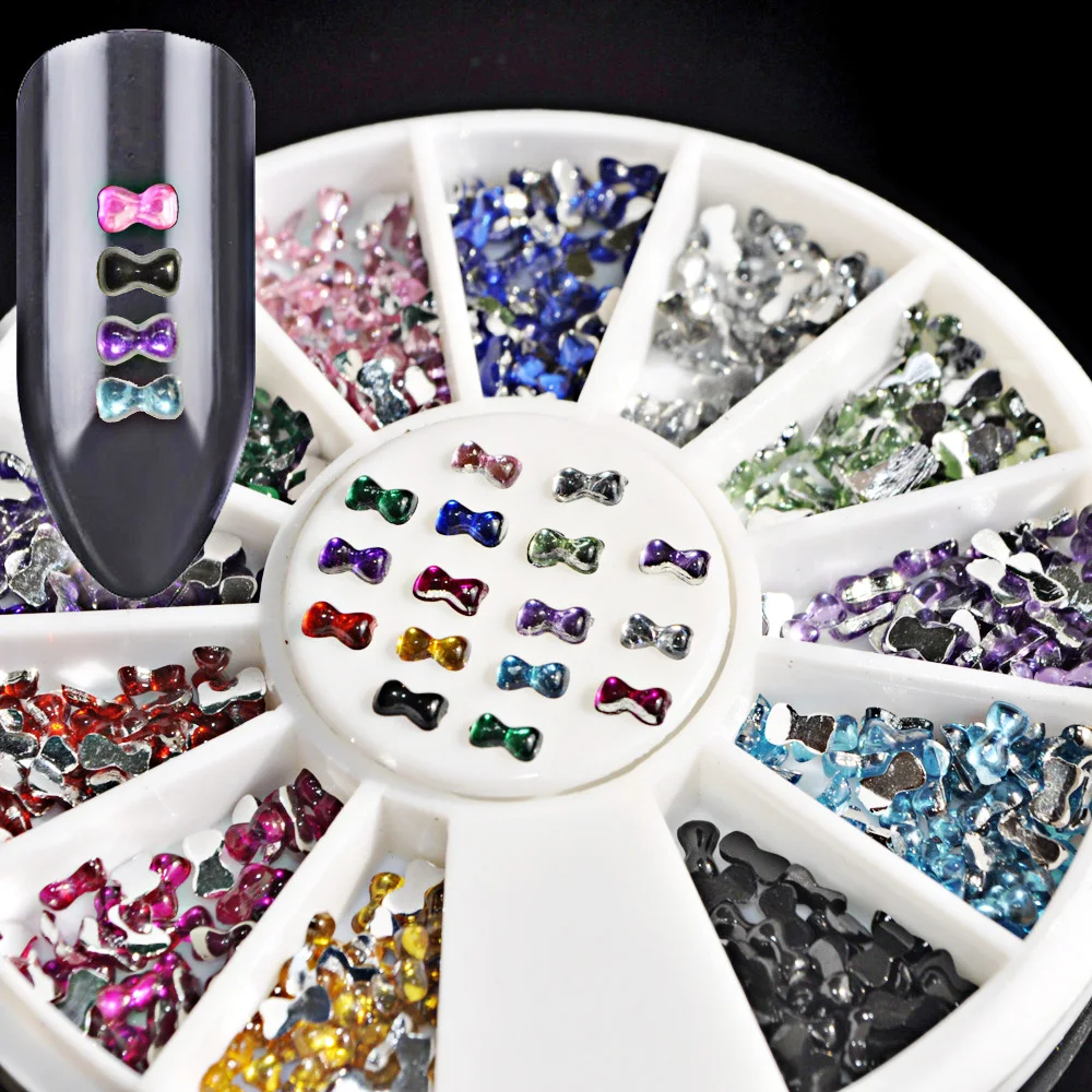 Acrylic Colorful Bow Tie Ribbon Nail Art Decorations Tips 3D Charms