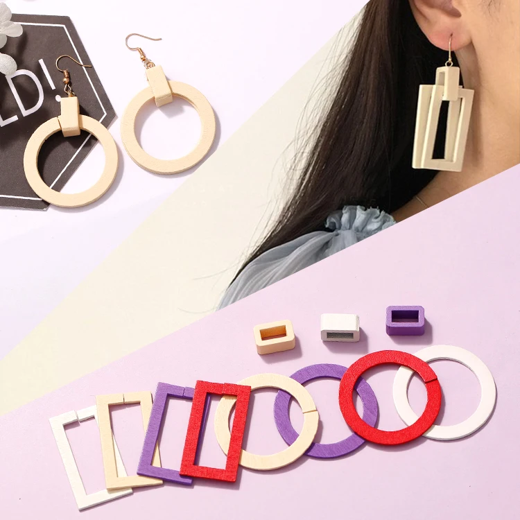 

Thin Wood Wooden Square Round Pendant DIY Handmade Earrings Accessories Jewelry Finding Components 10pcs