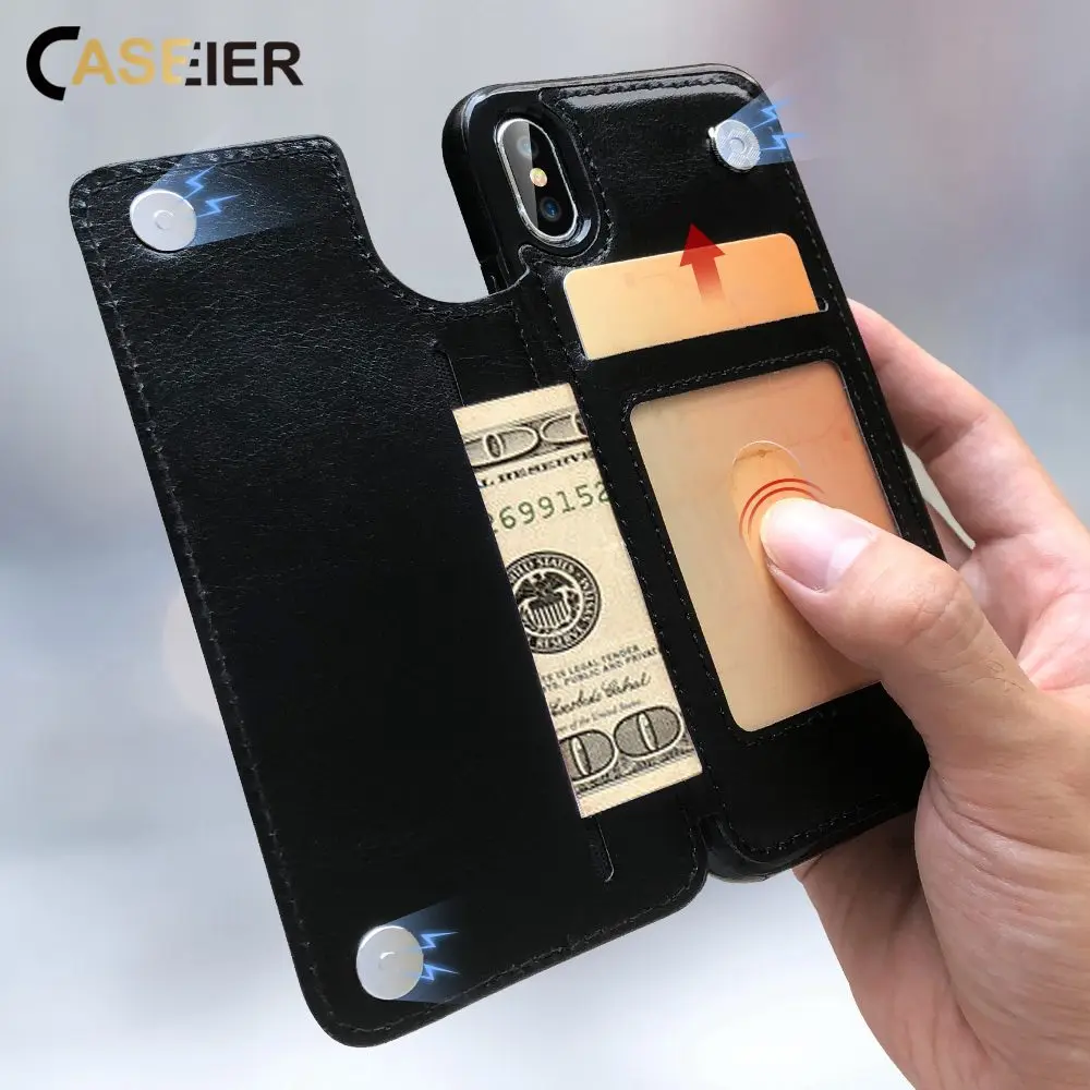 

CASEIER PU Leather Phone Case For iPhone X XR XS Max 8 7 6s 6 5s 5 SE Card Slot Holder Back Case For iPhone 8 7 6s 6 Plus Cover
