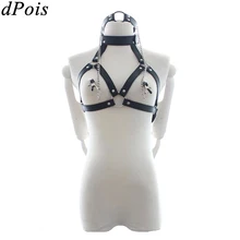 Сексуальный Женский Бикини Топ из искусственной кожи воротник бюстгальтер и кольцо открытый рот кляп соски зажимы Связывание женщин s фетиш бдсм ремни бюстгальтеры