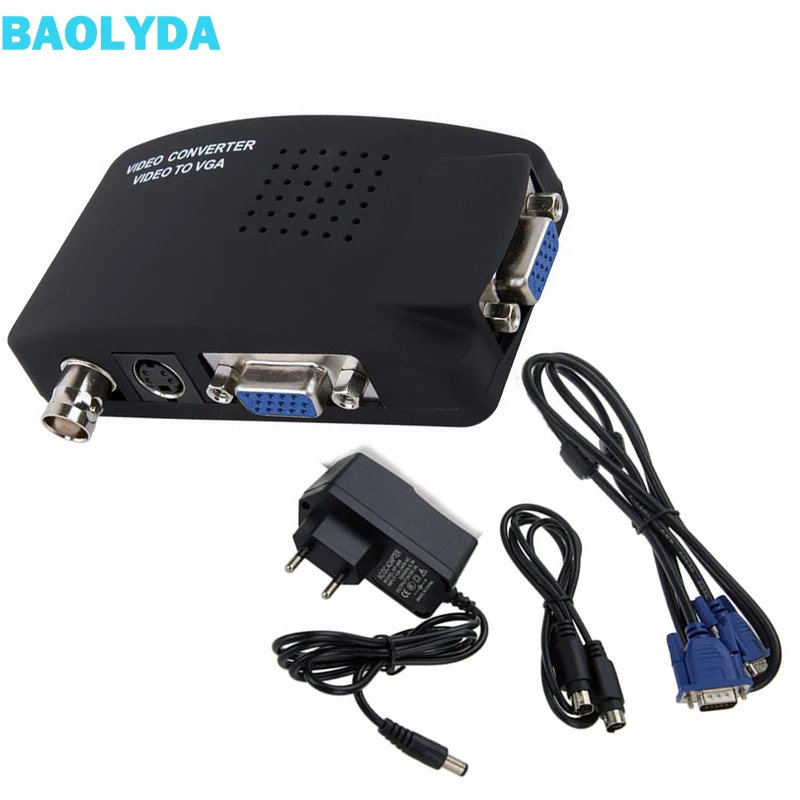 

Baolyda BNC to VGA Video Converter S-Video Input to PC VGA Out Adapter Digital Switcher Box For PC TV Camera DVD DVR