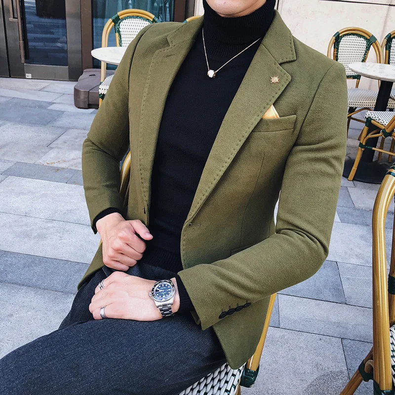 Autumn Winter One-Button Blazer Homme Suit Jacket Men - 3 Solid Green ...