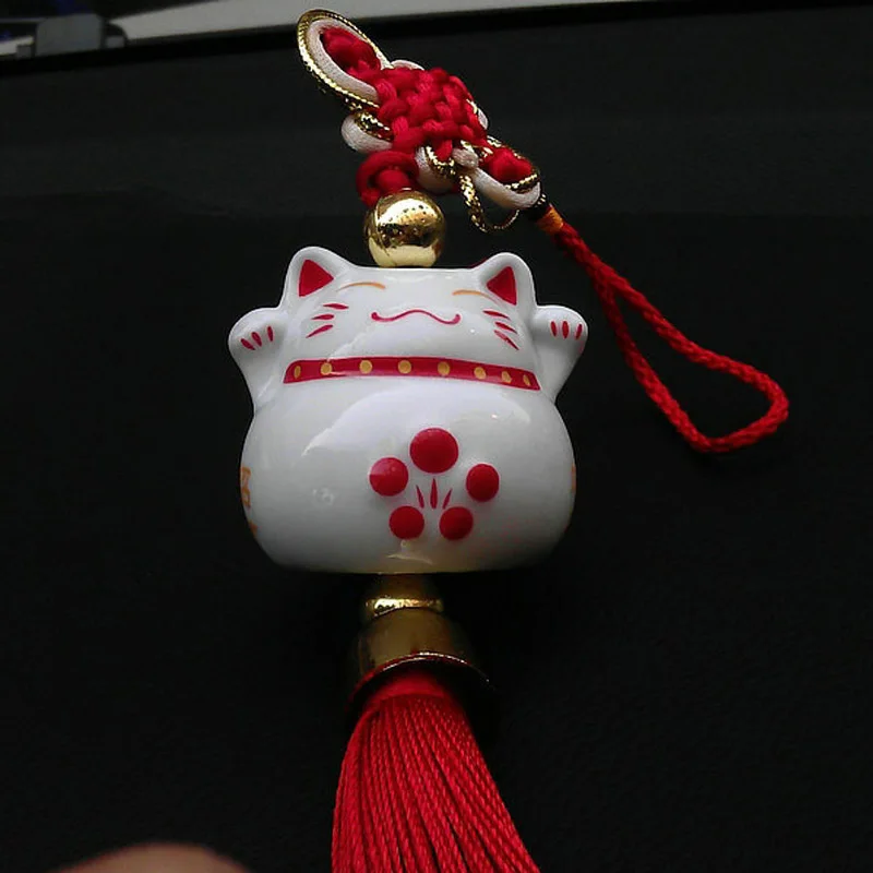 Китайский керамический подвесной орнамент Lucky Cat автомобильный подвесной Декор автомобилей зеркало заднего вида Подвеска Украшения Аксессуары