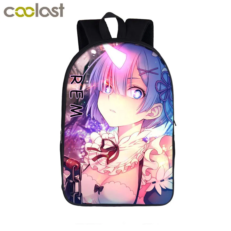 Online Re Zero karajimeru Isekai Seikatsu mochila para adolescentes chicos chicas bolso Anime Emilia Rem mochilas escolares para niños mochilas para niños