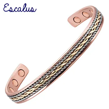 

Escalus 3-Tone Gold Silver Color Magnetic Women Bangle Powerful Copper Healing Charm Bracelet For Men Jewelry Gift Wristband