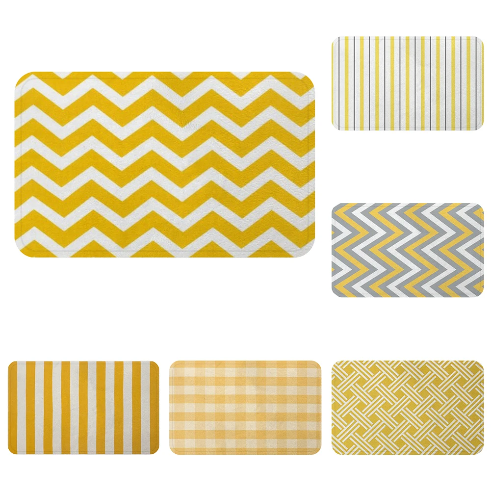 

Yellow Stripe Lattice Wavy Geometry Mat Bath Carpet Decorative Anti-Slip Mats Room Car Floor Bar Rugs Door Home Decor Gift