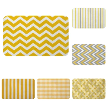 

Yellow Stripe Lattice Wavy Geometry Mat Bath Carpet Decorative Anti-Slip Mats Room Car Floor Bar Rugs Door Home Decor Gift