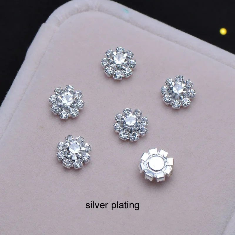 

S0019 10pcs/lot,4sizes 8/ 10 /12 /14mm diameter crystal embellishment, rhinestone button ,stuning products,flat back