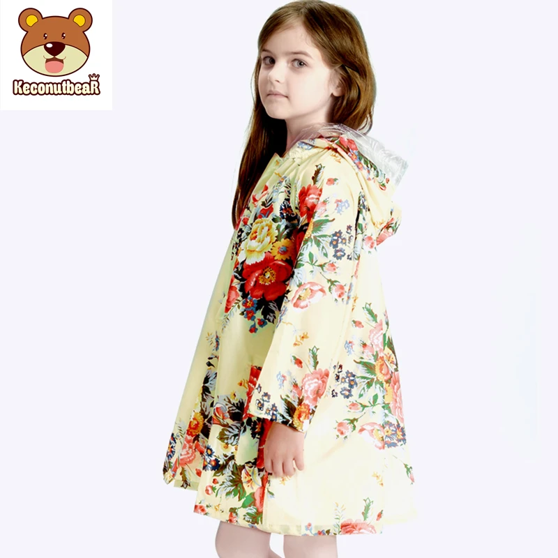 Keconutbear/S-3XL дождевик большого размера с цветочным принтом; детское водонепроницаемое пончо; дождевик для девочек; коллекция года; Модная студенческая одежда для дождливой погоды