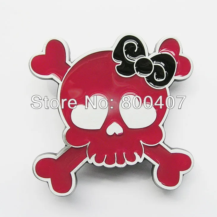 

Retail Distribute Dark Pink Punk Rock Emo Tattoo Skull Girl Belt Buckle BUCKLE-SK047PD Free Shipping