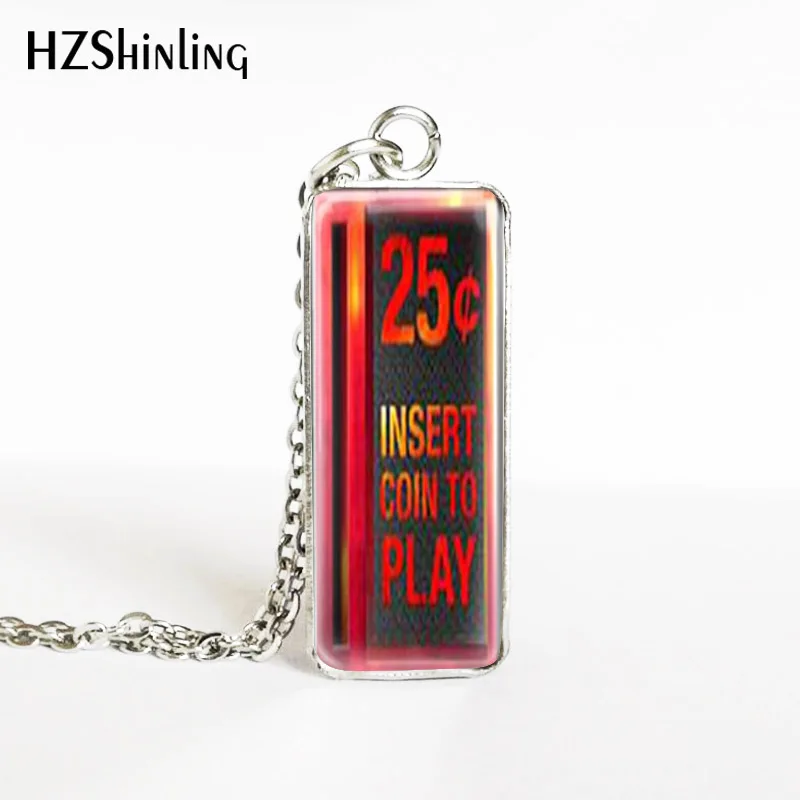 

2019 New Vintage Video Game Insert Coin to Play Square Pendants Hand Craft Video Game Start To Play Jewelry Pendant Necklace