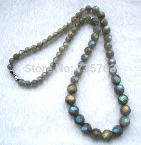 

xiuli 001509 Natural Labradorite Faceted Round Beads Necklace 6mm~10mm 18