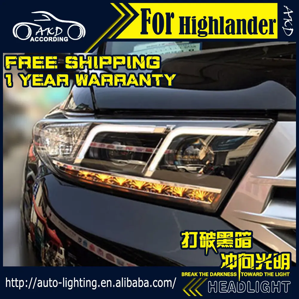 

AKD Car Styling Headlight Assembly for Toyota Highlander LED Headlight 2012 LED DRL H7 D2H Hid Option Angel Eye Bi Xenon Beam