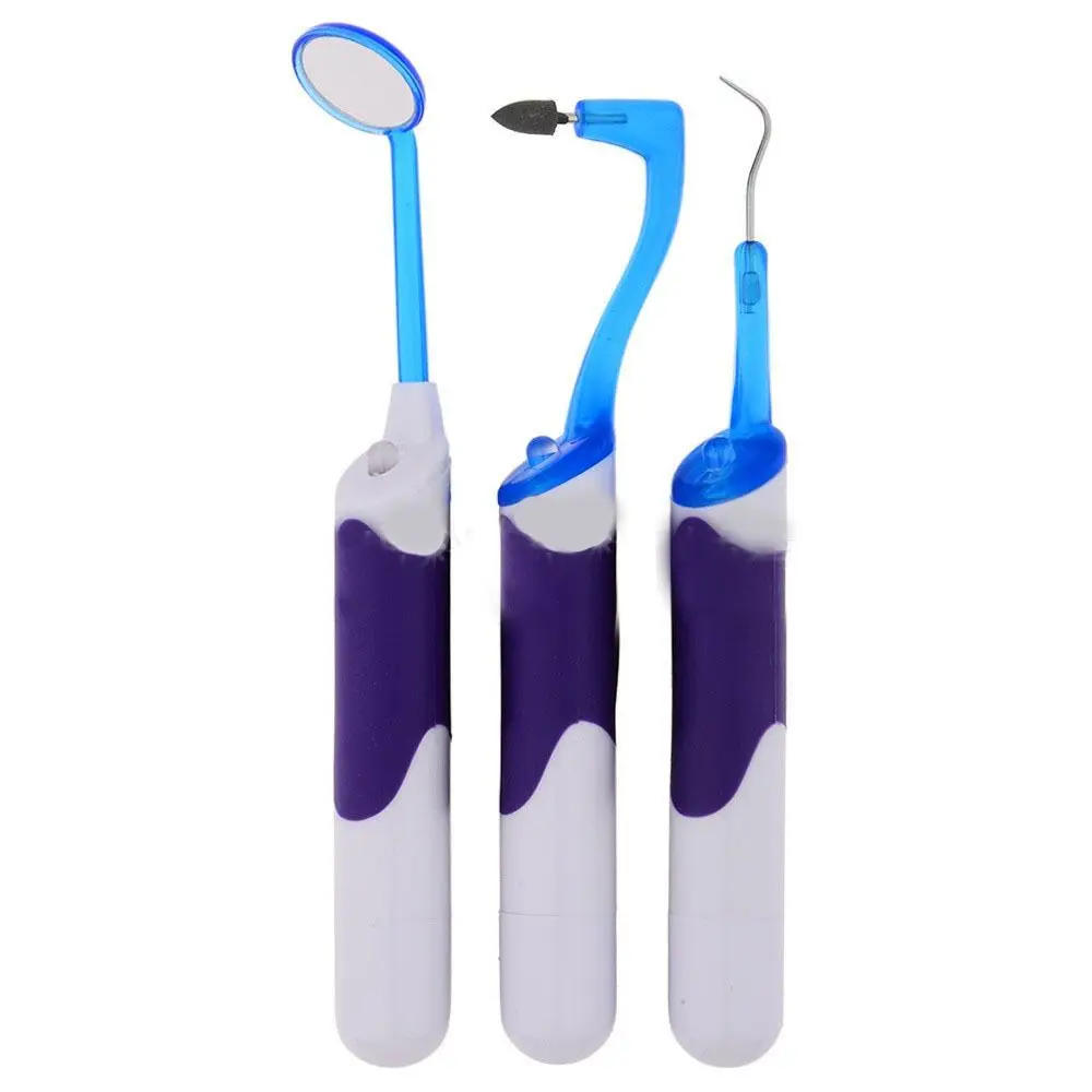 1set 3 In 1 LED Tool Kit Oral Hygiene Care Mirror & Tooth Stain Eraser & Plaque Remover For Home Travel Dental Care Tool