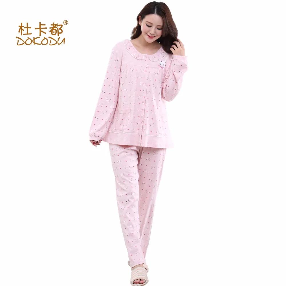 High Quality DOKODU Women Pajamas Sets turn down collar Ladies 100