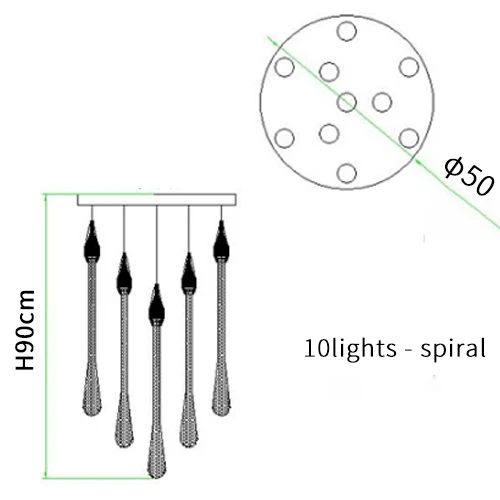 Роскошная Современная led Большая лестница хрустальная люстра длинная водяная капля светильники кухня Остров Ресторан подвесной светильник - Цвет абажура: Dia50 H90 cm