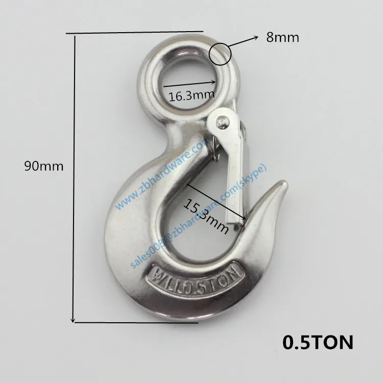 

0.5 Ton Stainless Steel 320 Eye Sling Hook with Latch Industrial Grade Lifting Rigging Hardware Hoist Hook