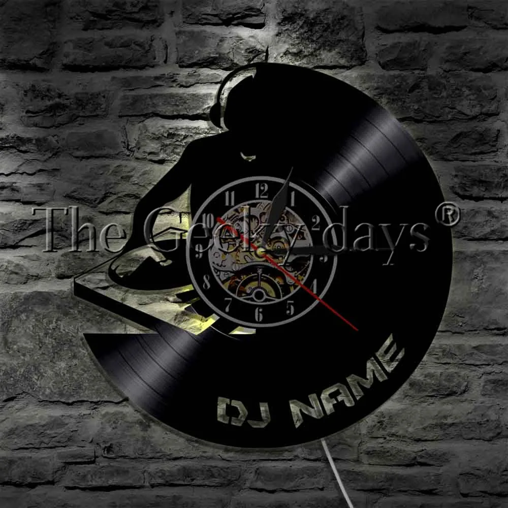  1Piece DJ Personalized Custom Name Vinyl Record Wall Clock Modern Lamp Wall Watch LED Night Light R - 32889675555