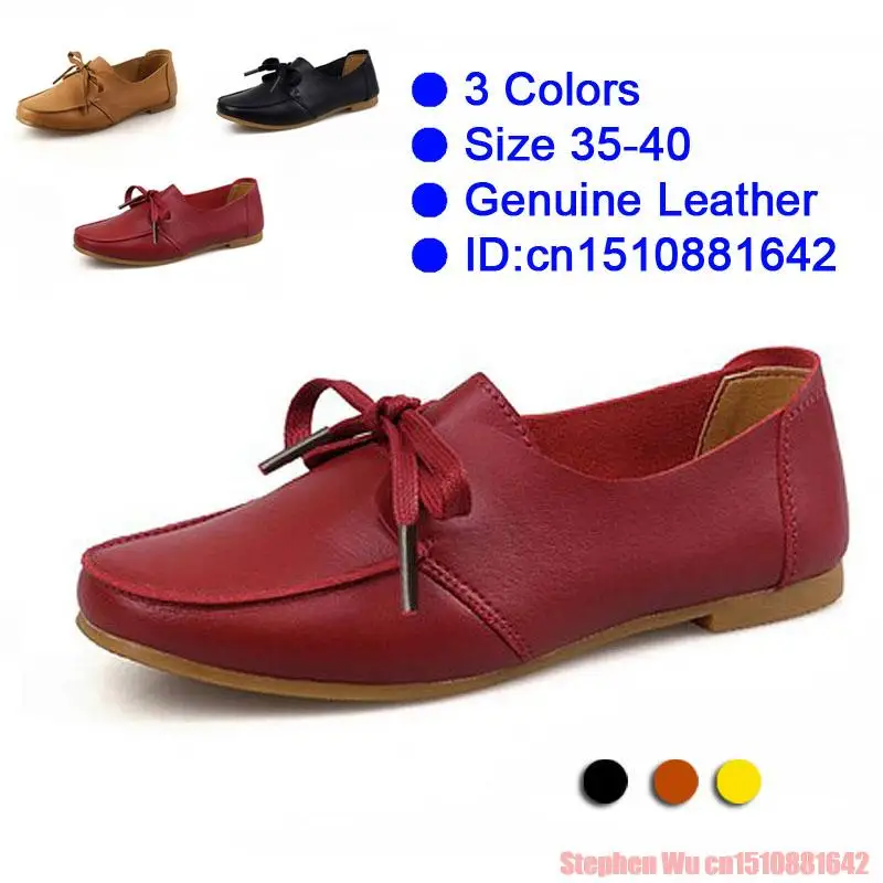 New 2015 cowhide women flats preppy style genuine leather flat shoes