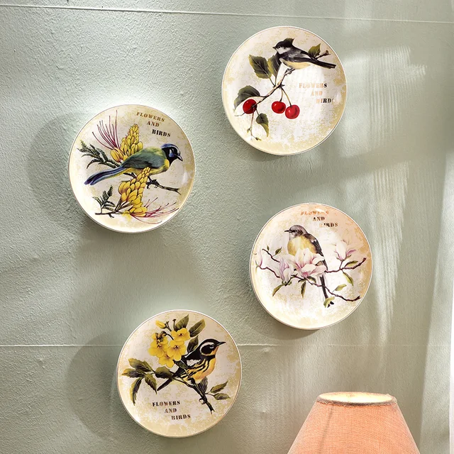 Modern Bird Flower Decorative Wall Dishes Porcelain Modern Bird Flower Decorative Wall Dishes Porcelain Plates Vintage Home Decor Crafts Room Decoration Figurine