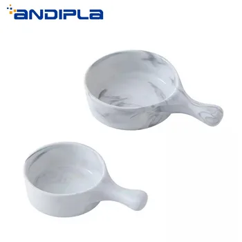 

7/9.5 inch Nordic Marble Texture Ceramic Baking Bowl Creative Handle Cheese Grilled Bowls Ramen Mixing Bowls Kitchen Accessories