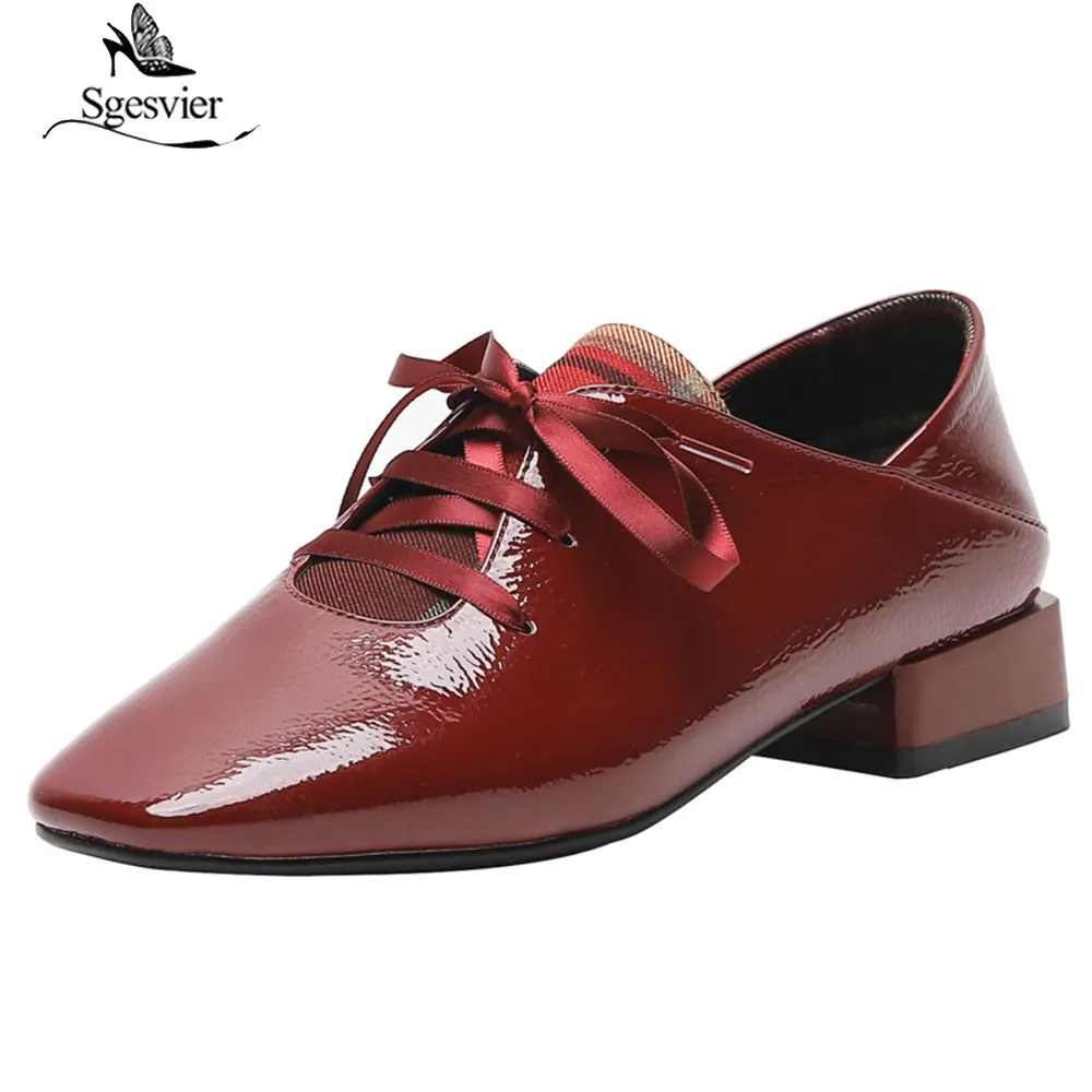 

Sgesvier Ladies shoes Oxford shoes Patent leather shoes pumps low Heels Pumps brogues Women Lace Up Big size 32~43 zapatos G24