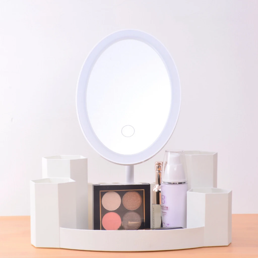 MagiDeal Adjustable Angle Premium Makeup Mirror With LED Lights Cosmetic Mirror Make Up Organizer Stand