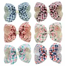 150pcs Free shipping 4 inch Tartan Classic Boutique Hair bow Cheap Plaid Printing Hair Bows