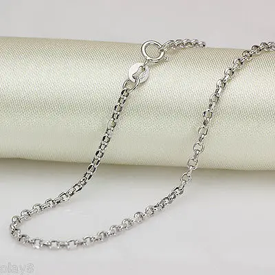 

Pure Real 18K White Gold Necklace 2mm Women Cable Link Chain 3-3.5g - 16