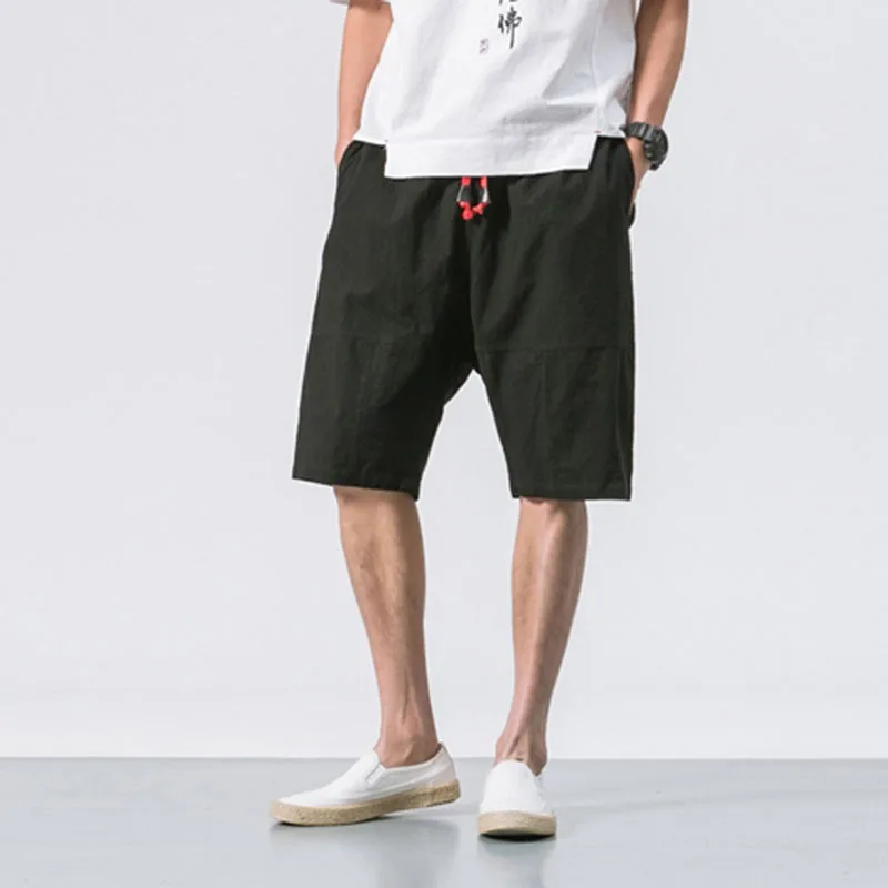 

MRDONOO 2018 Summer Chinese style Men Loose Linen Shorts Knee Length Short Trousers Male Bermuda Casual Board Shorts B375-K64