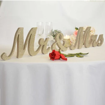 

Wedding reception Gold Glitter Mrs & Mr. sign, freestanding Mr and Mrs signs for sweetheart table