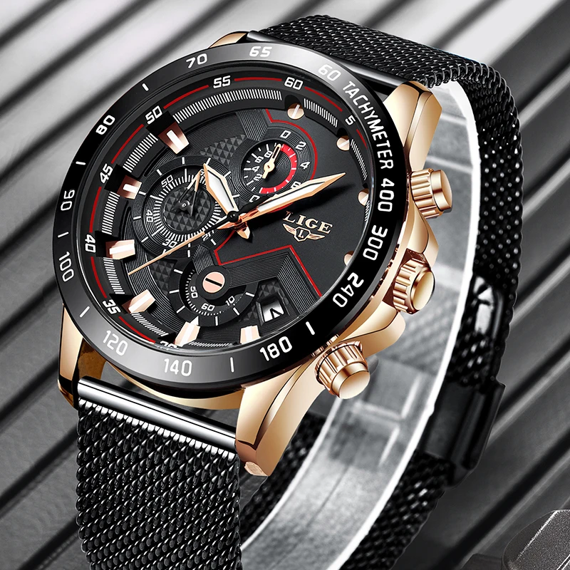 LIGE Brand Men's Fashion Watches Men Sport Waterproof Quartz Watch Man Ultra-Thin Mesh Belt Clock WristWatches Relogio Masculino