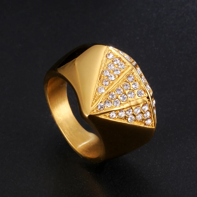 

HIP Hop Micro Pave Rhinestone Iced Out Gold Color Stainless Steel Bling Square Rings for Men Jewelry Ring Dropshipping
