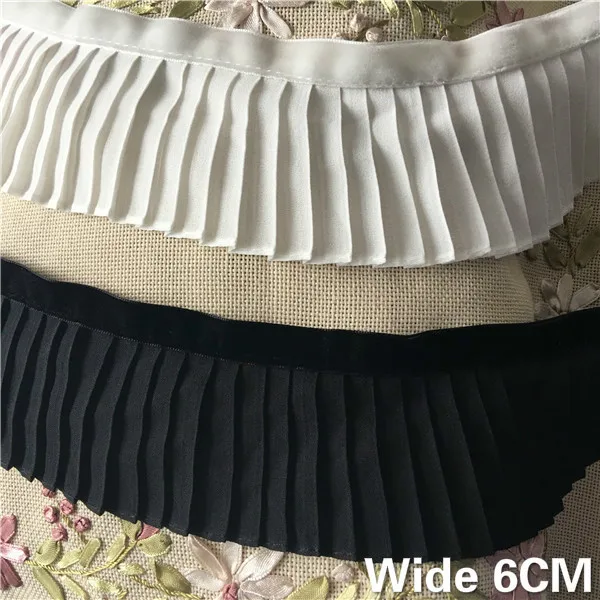 6 см Широкий корейский белый черный хлопок лен 3D плиссированная кружевная лента для аппликации отделка женское платье шторы DIY товары для домашнего шитья