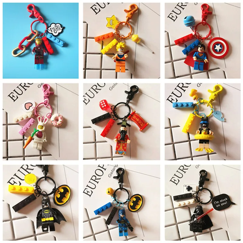 

Star Wars Marvel Avengers Super Heroes Keychain Clip Pendant Iron Man Batman Figures Building Blocks Toys Compatible With Lego